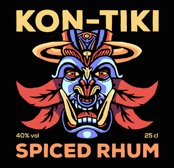 Packaging illustration rhum noir Kon'Tiki