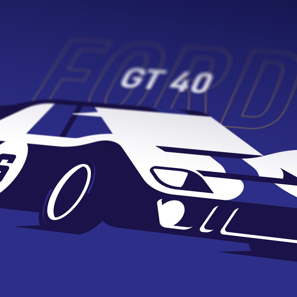 iillustration des voitures iconiques des 24 Heures du Mans, course d'endurance automobile, Ford GT 40
