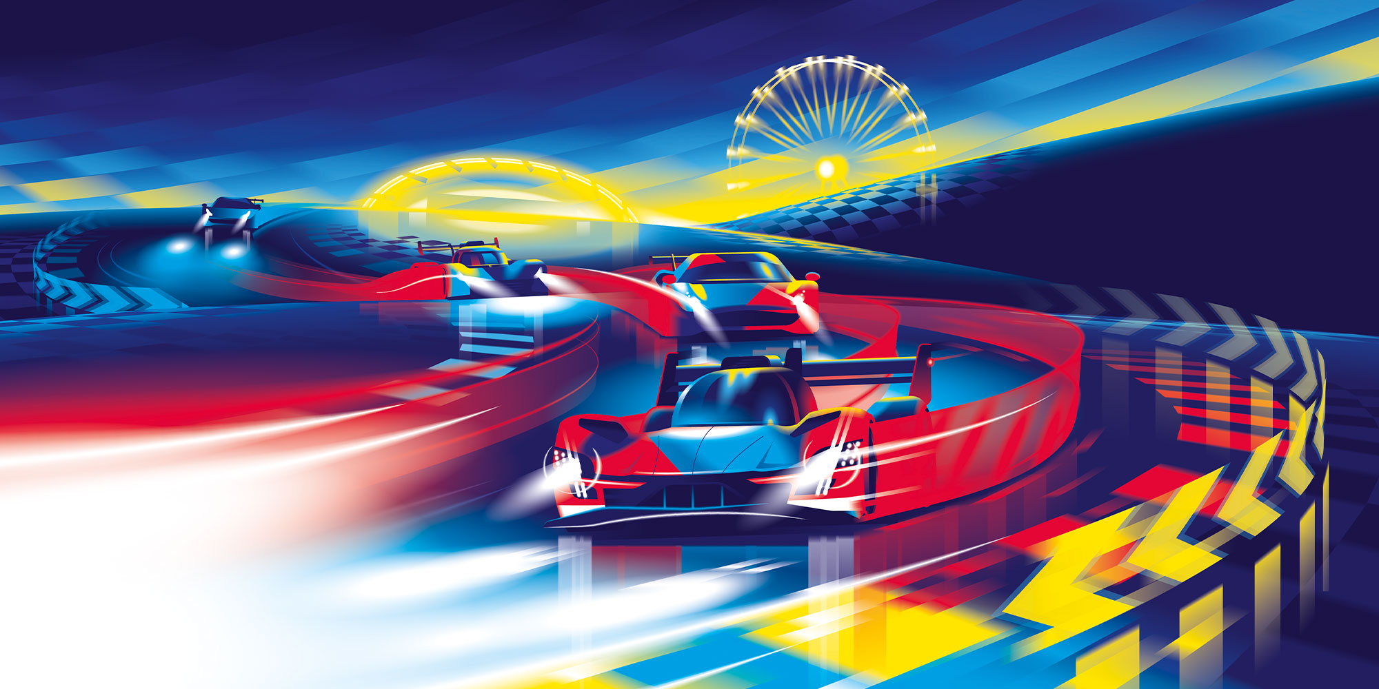 Illustration d'une affiche pour les 24 Heures du Mans 2026, légendaire course d'endurance automobile