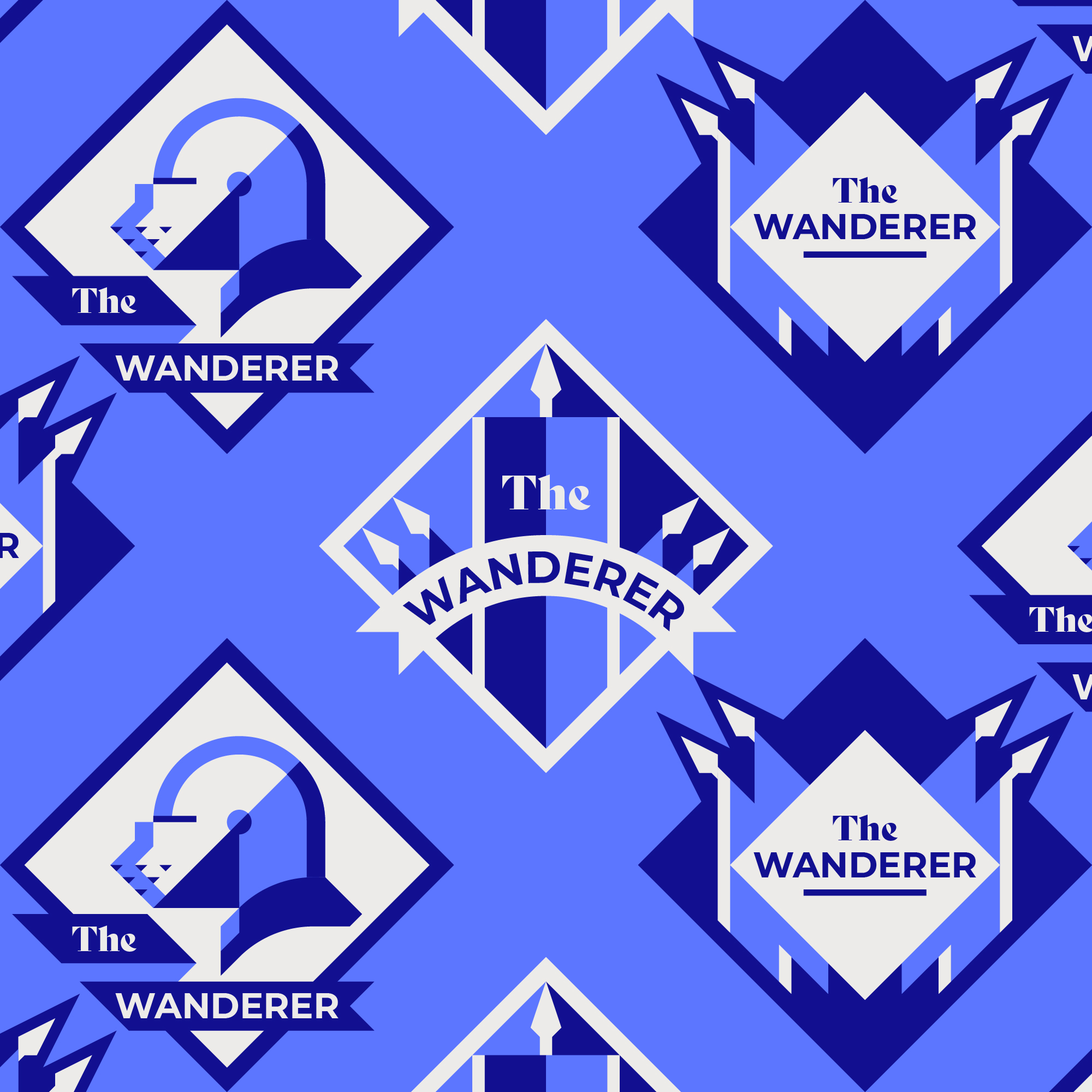 Le logo de 'The Wanderer' pour taverne, représente un chevalier errant à cheval.