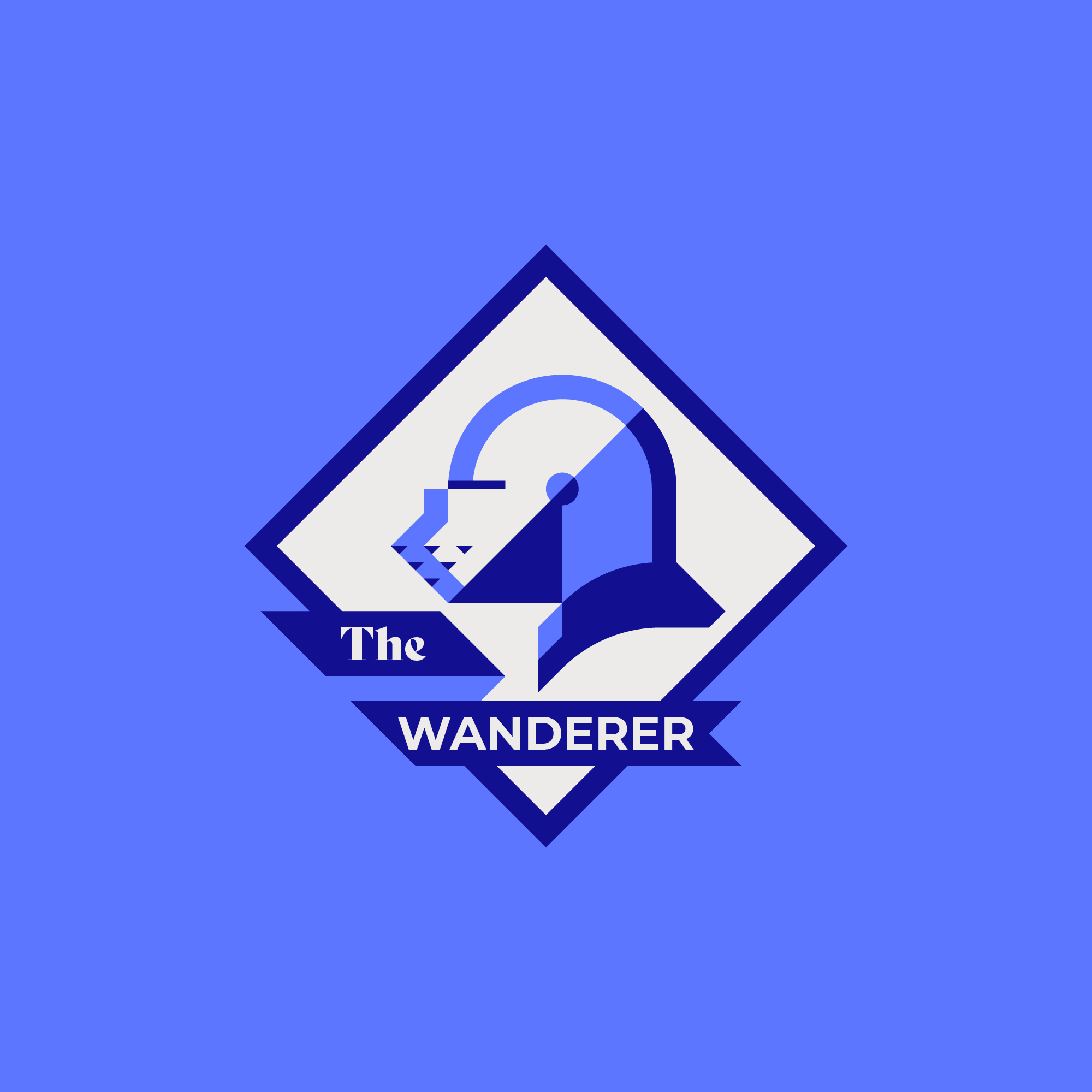 Le logo de 'The Wanderer' pour taverne, représente un chevalier errant à cheval.