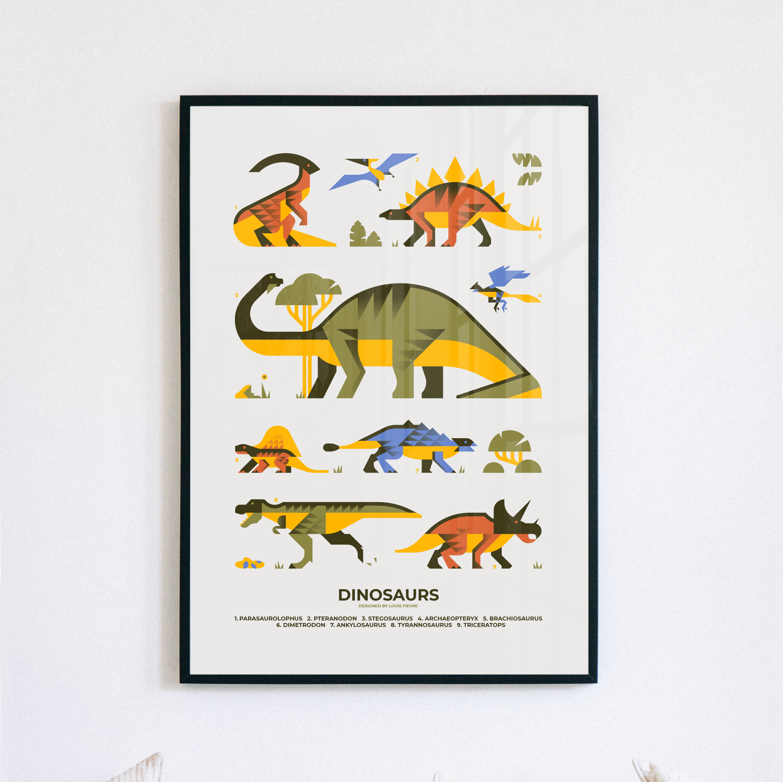 illustration affiche encyclopédie poster dinosaurs tyrannosaurus triceratops