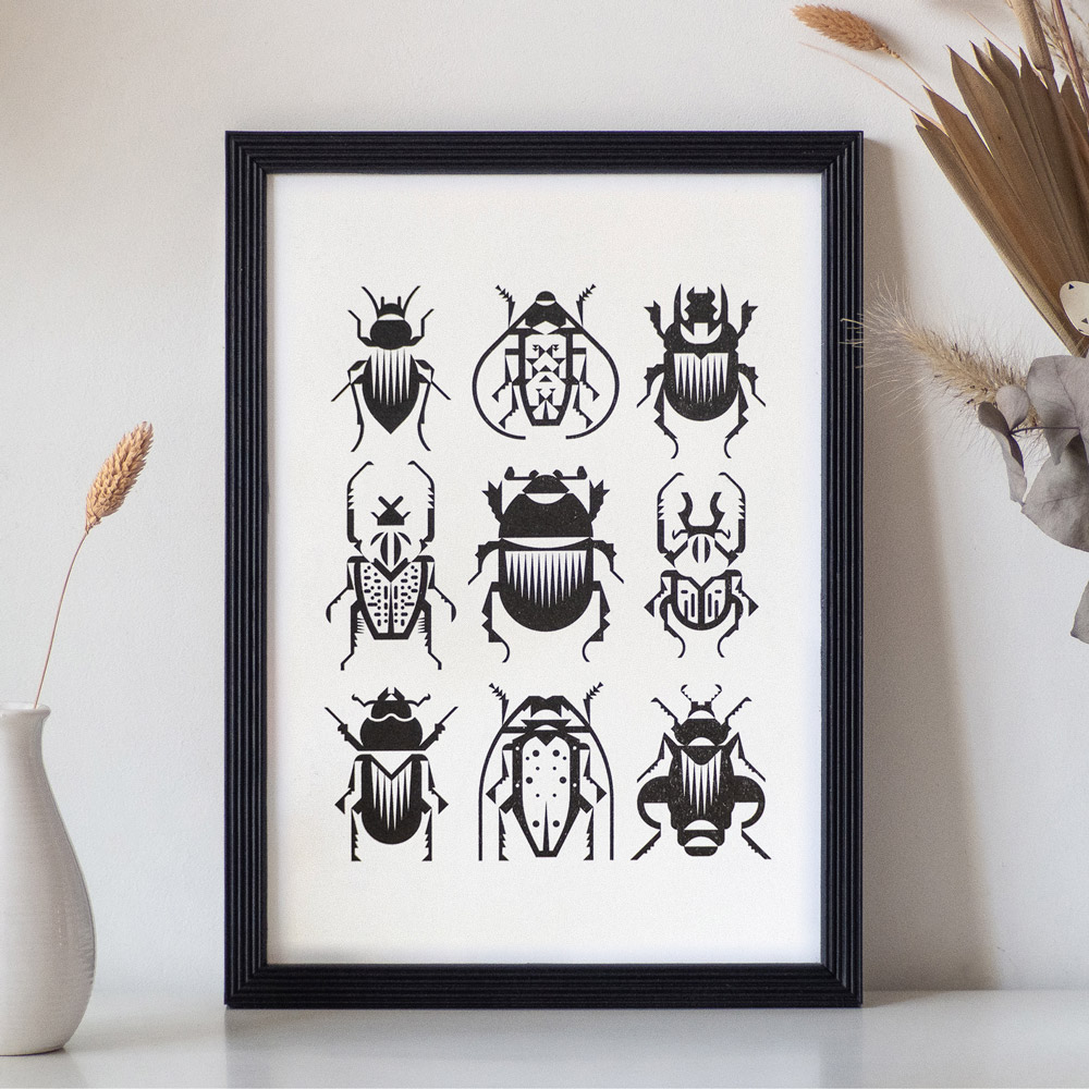 illustration affiche Poster planche encyclopédie scarabées risographie
