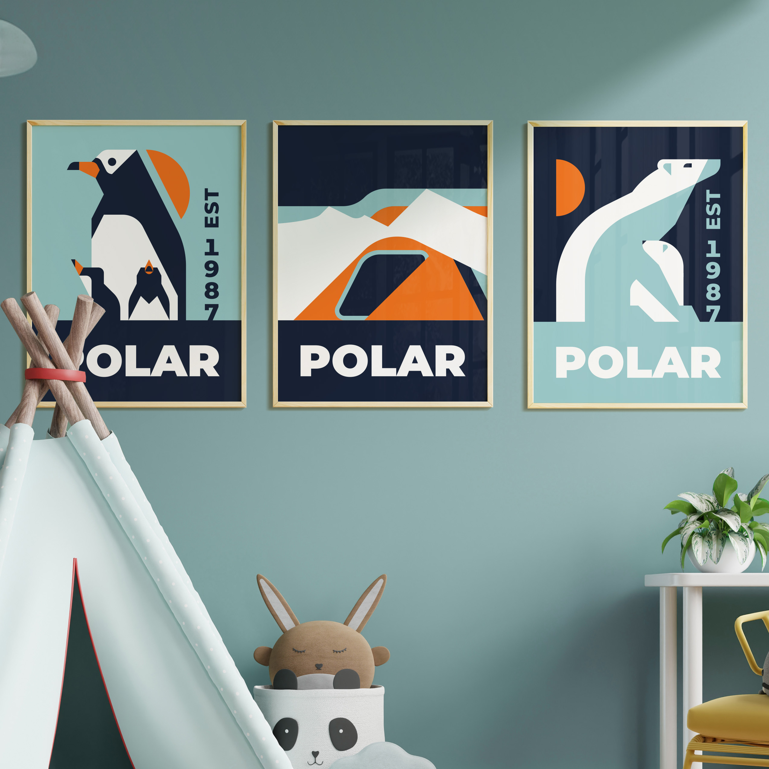 illustration affiche Poster Polar ours polaire pingouin arctique