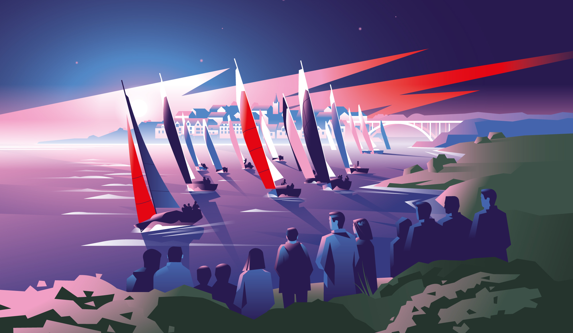 Affiche illustrée pour la course de voile SPI Ouest France