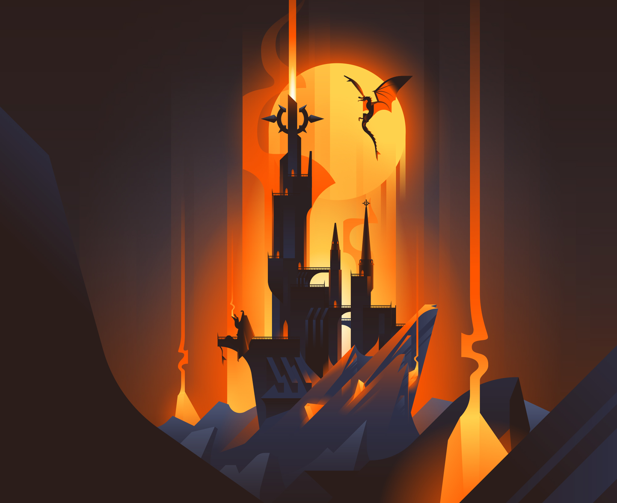 Illustration pour nouvelle de heroic fantasy, chateau dragons
