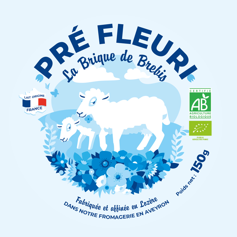 identité de marque produits laitiers Pré Fleuri packaging
