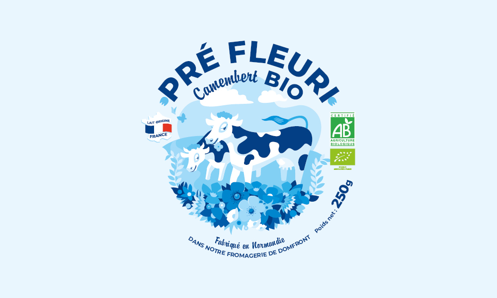 identité de marque produits laitiers Pré Fleuri