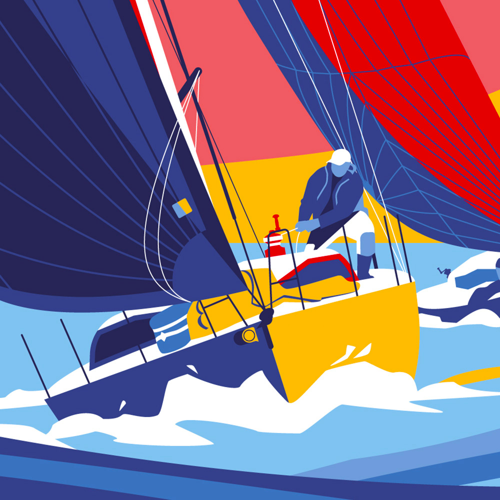 Illustration de l'affiche du Spi Ouest France 2021, mettant en avant la course de voile emblématique.