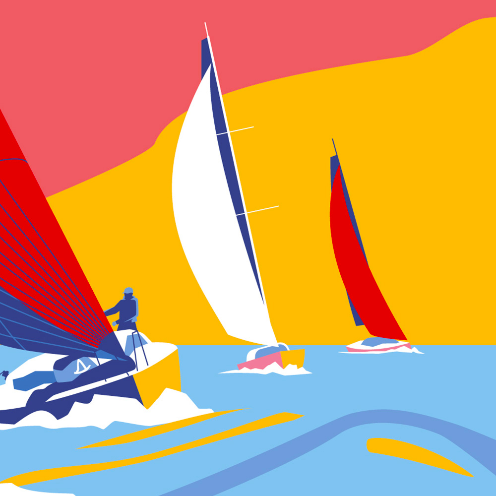 Illustration de l'affiche du Spi Ouest France 2021, mettant en avant la course de voile emblématique.