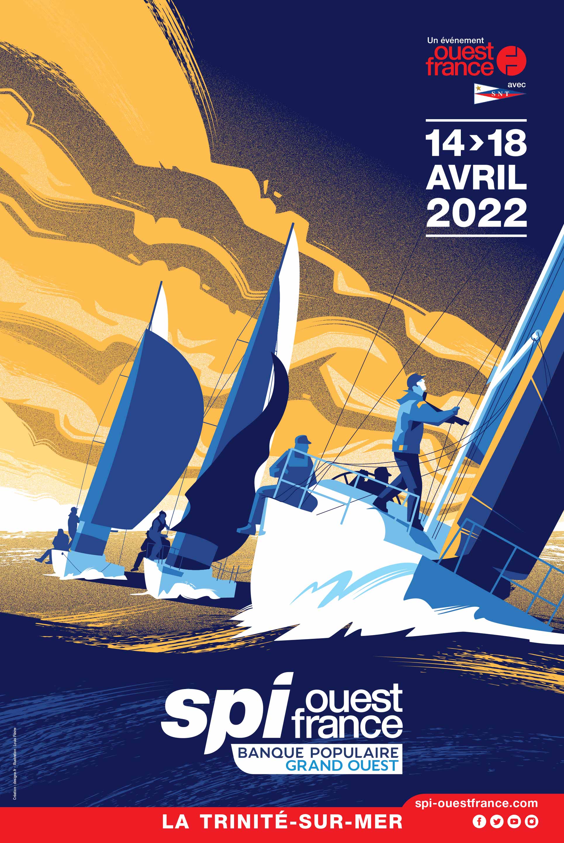 Illustration de l'affiche du Spi Ouest France 2022, mettant en avant la course de voile emblématique.