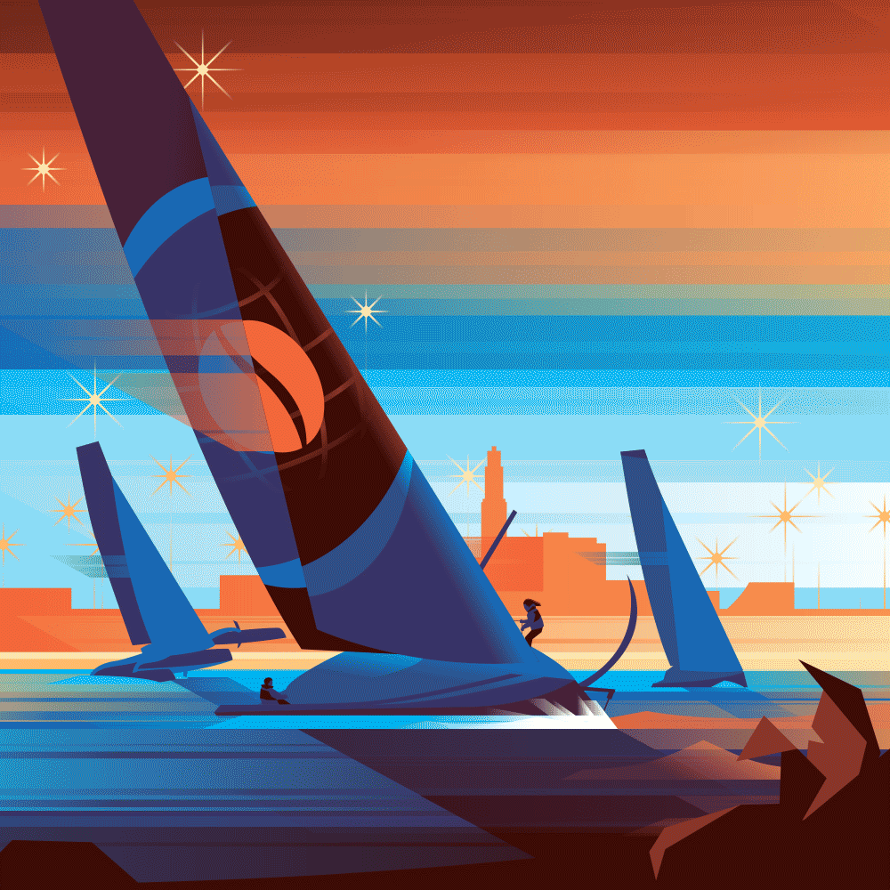 Affiche illustrative de la Transat Jacques Vabre 2023, une prestigieuse course transatlantique en duo de voile partant du Havre pour rejoindre la Martinique.