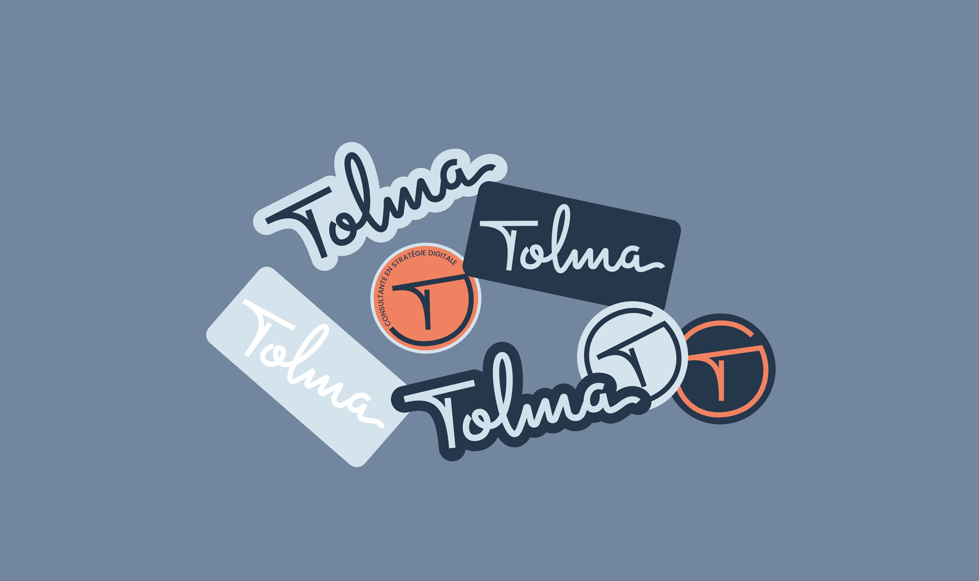 Identité de marque de Tolma, experte en conseil en stratégie digitale, monde numérique et vision stratégique. Stickers