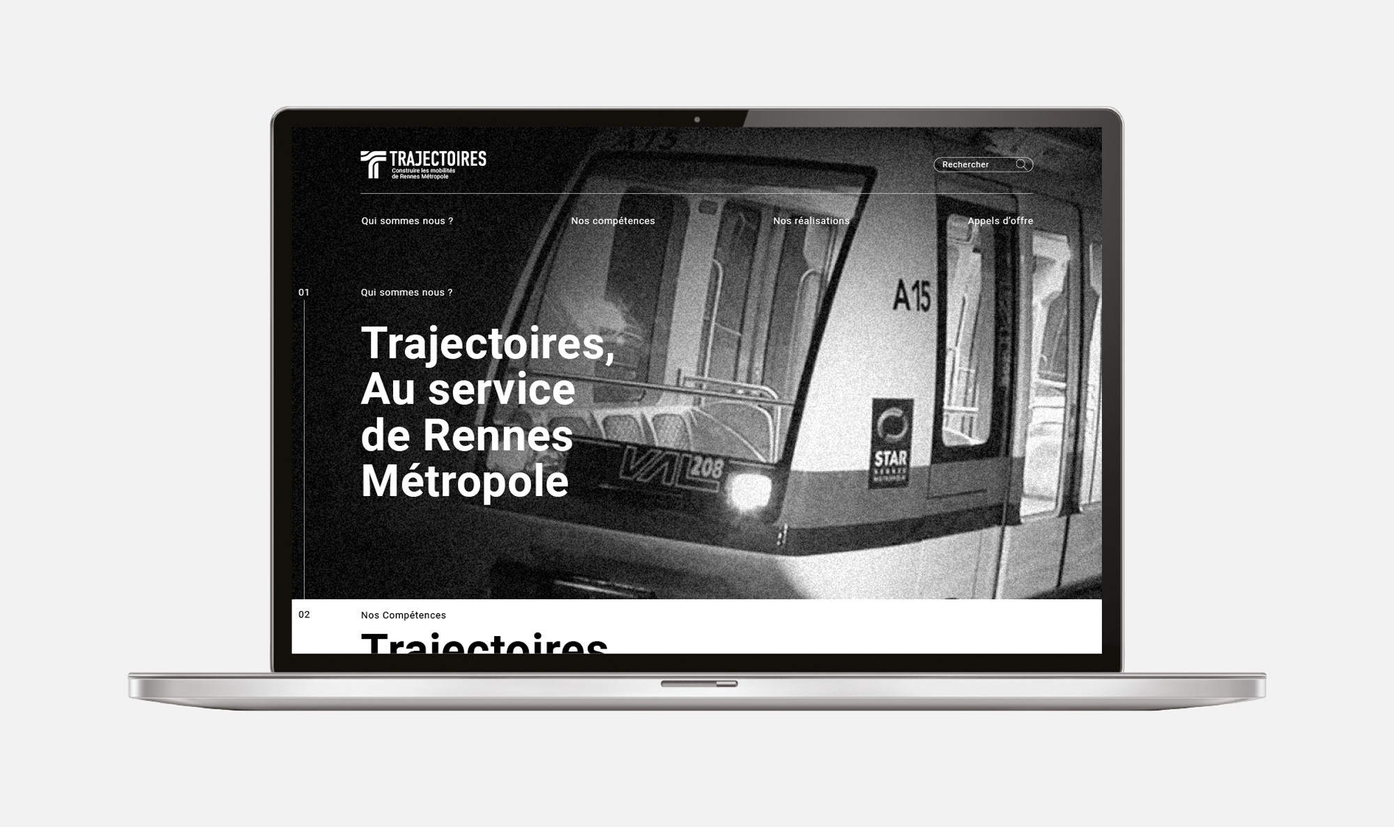 Webdesign du site de Semtcar Trajectoires, acteur majeur de la maîtrise d'ouvrage des transports en commun de la métropole rennaise.